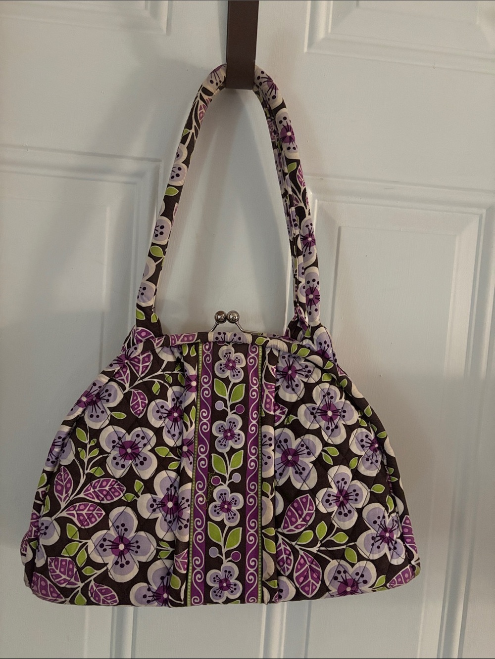 Vera Bradley Quilted Floral Frame-Top Wristlet in Purple and Green